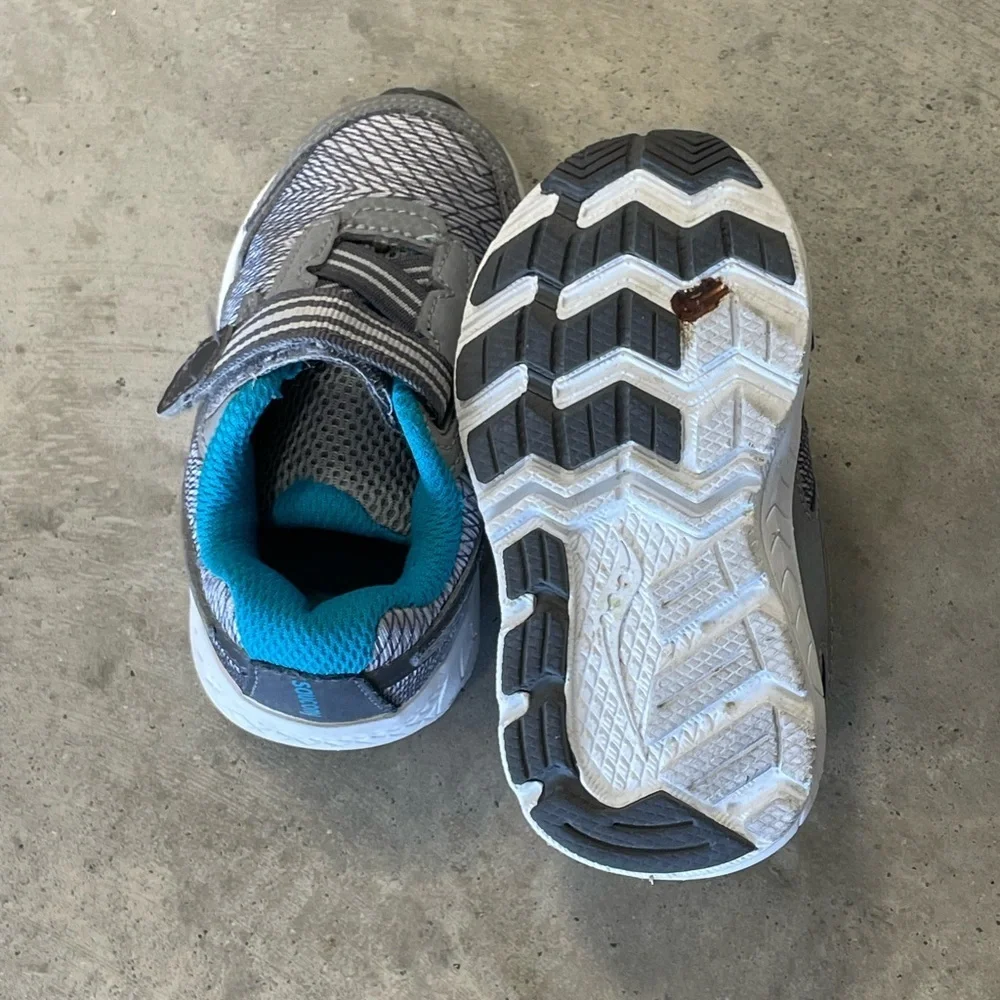 Saucony Baby Boys Gray Blue Athletic Walking Walker Shoes Size 5W Adjustable
